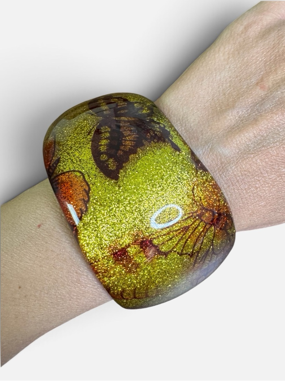 Gold Glitter Butterfly Resin Bangle Bracelet - Chunky Boho Y2K